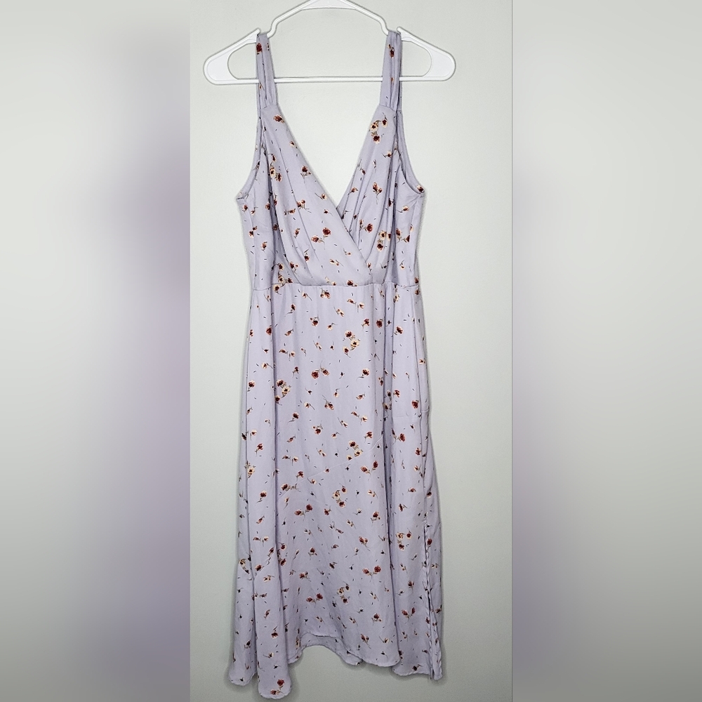 Row A Size XL Lavender & Floral Chiffon V Neck Tank Dress With Side Slit